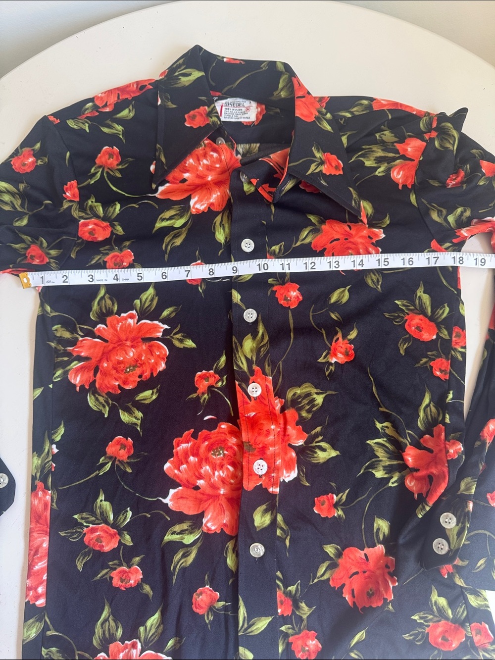 Vintage Spiegel 1970s Black Button-Down Shirt with Red Floral Print - Picture 6 of 7
